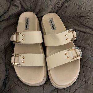 STEVE MADDEN Hanni Dual Buckle Strap Slide Sandals Women’s 10 US Bone Ivory